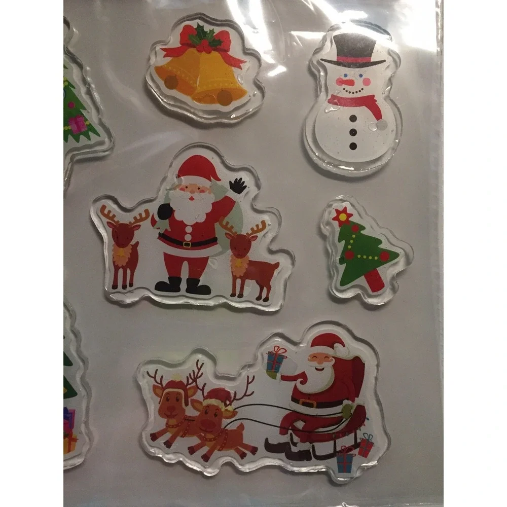 NEW Christmas Tree Santa Winter Snowman window Gel Clings 7 pcs Stickers Frozen!
